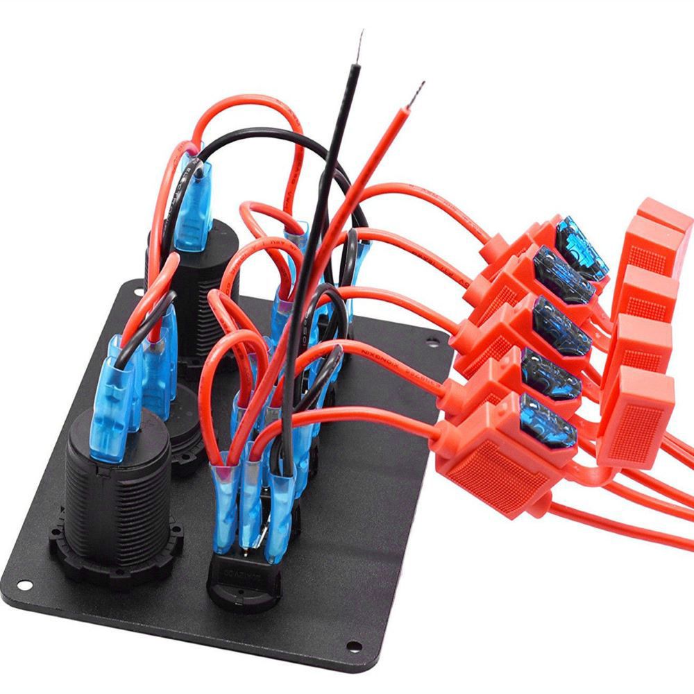 12V/24V Inline Fuse Box LED Rocker Switch Panel 5 Gang