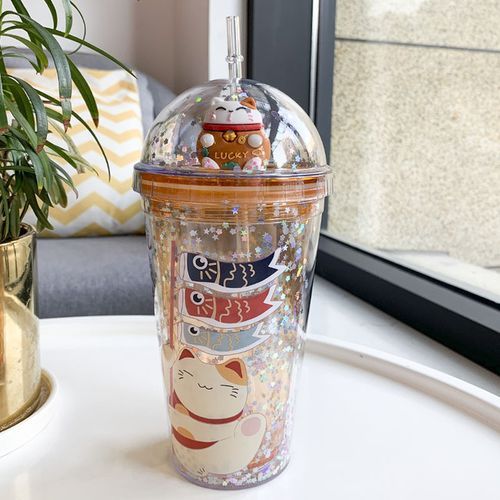 Cartoon Straw Cup Summer Cold Drink Caffte Cup Creative Cat