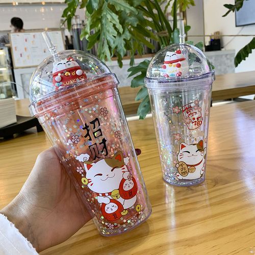 Cartoon Straw Cup Summer Cold Drink Caffte Cup Creative Cat