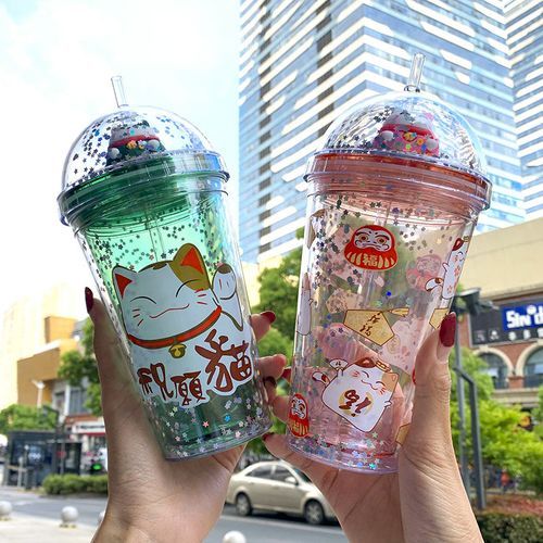 Cartoon Straw Cup Summer Cold Drink Caffte Cup Creative Cat
