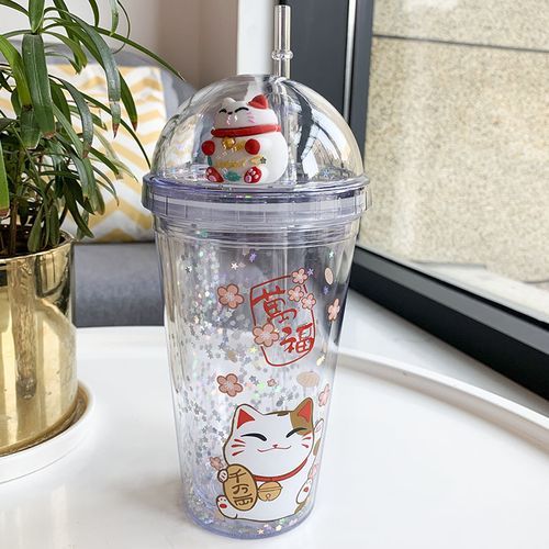 Cartoon Straw Cup Summer Cold Drink Caffte Cup Creative Cat