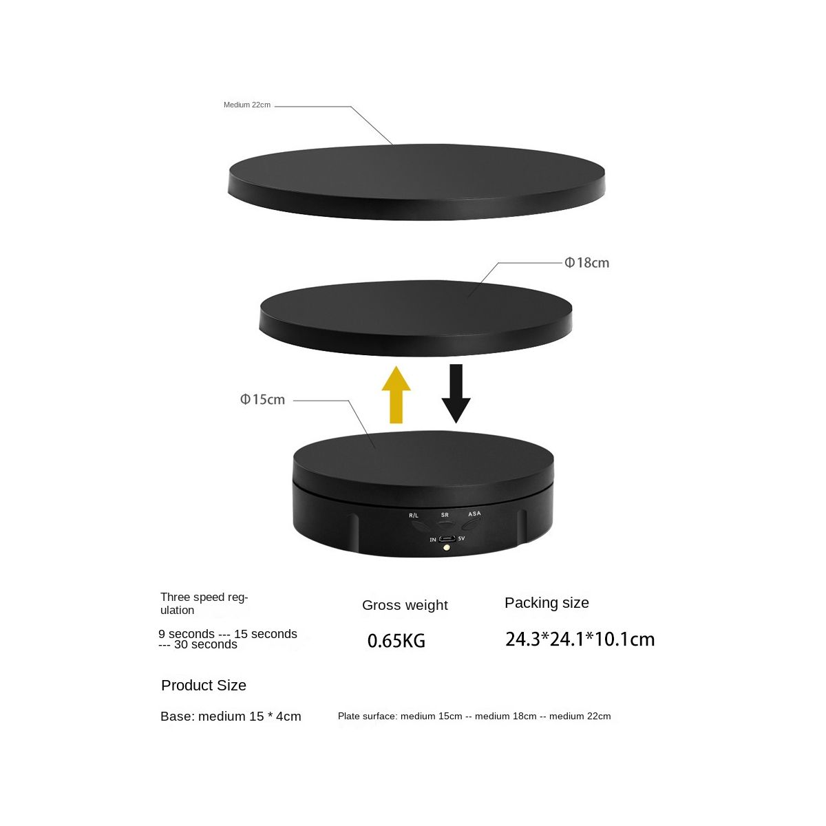 3 Speeds Electric Rotating Visualizer 360° Turntable USB