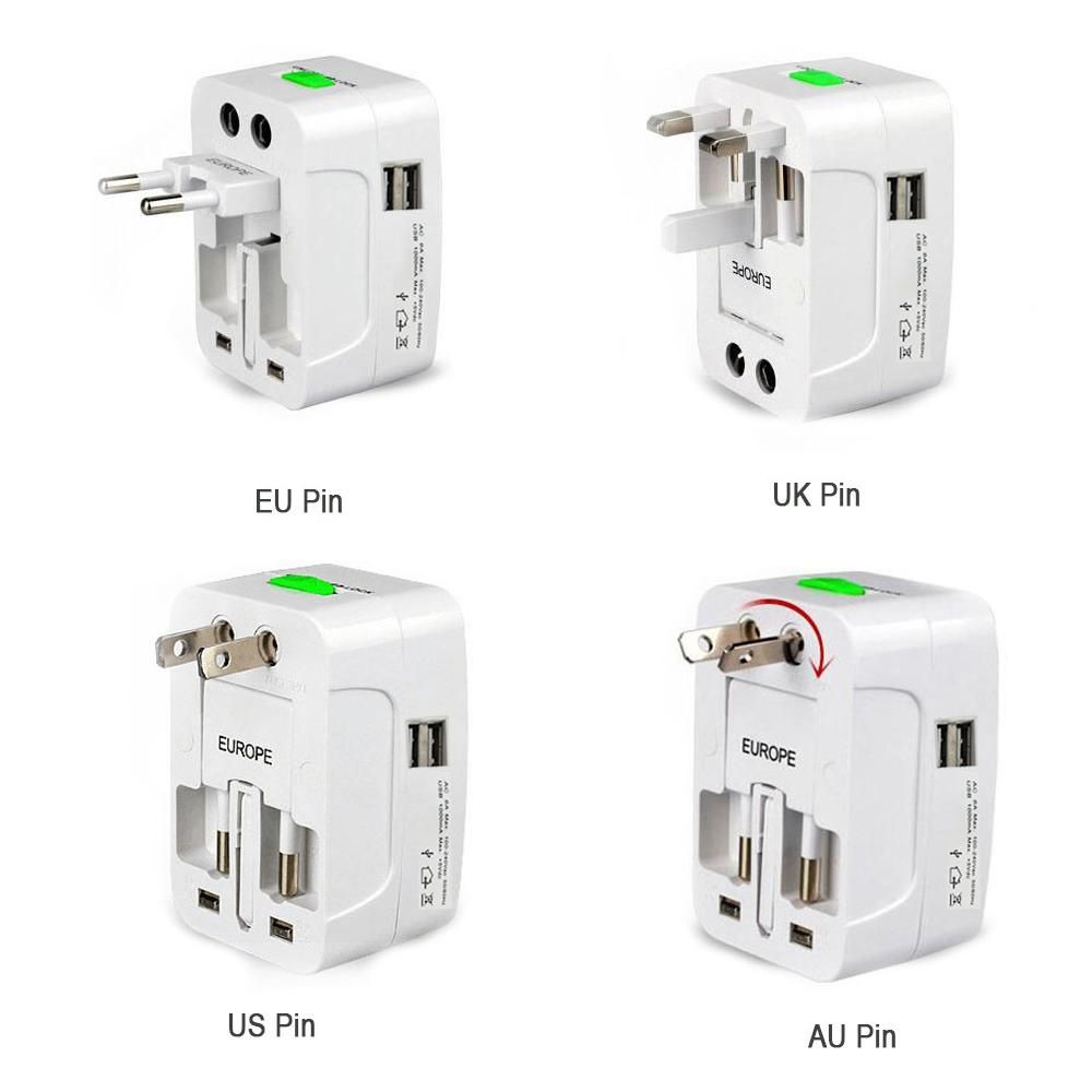 All-In-One Universal World Wide Travelling AC Adapter Plug (AU/UK/US/EU) International Power Charger Electric USB Power Plug Socket Adaptor Converter,(1 Pack, White)