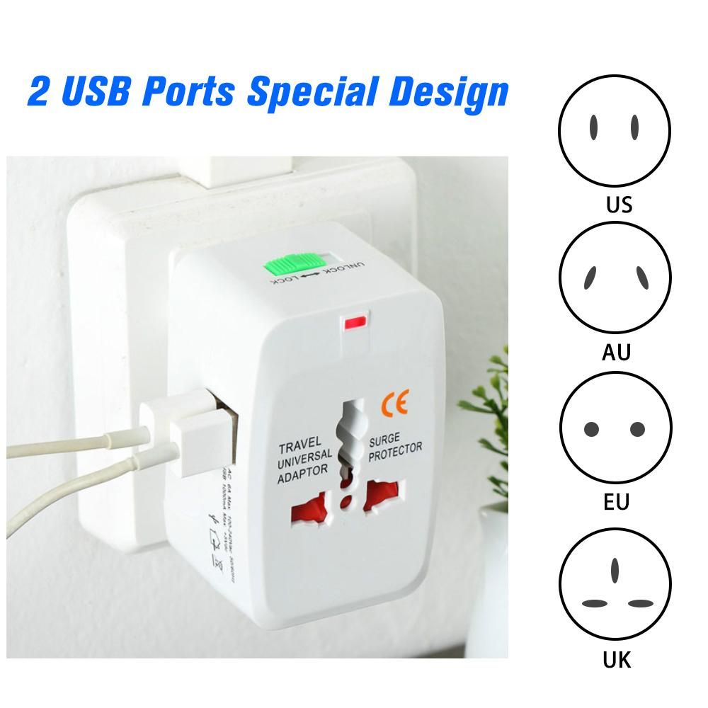 All-In-One Universal World Wide Travelling AC Adapter Plug (AU/UK/US/EU) International Power Charger Electric USB Power Plug Socket Adaptor Converter,(1 Pack, White)