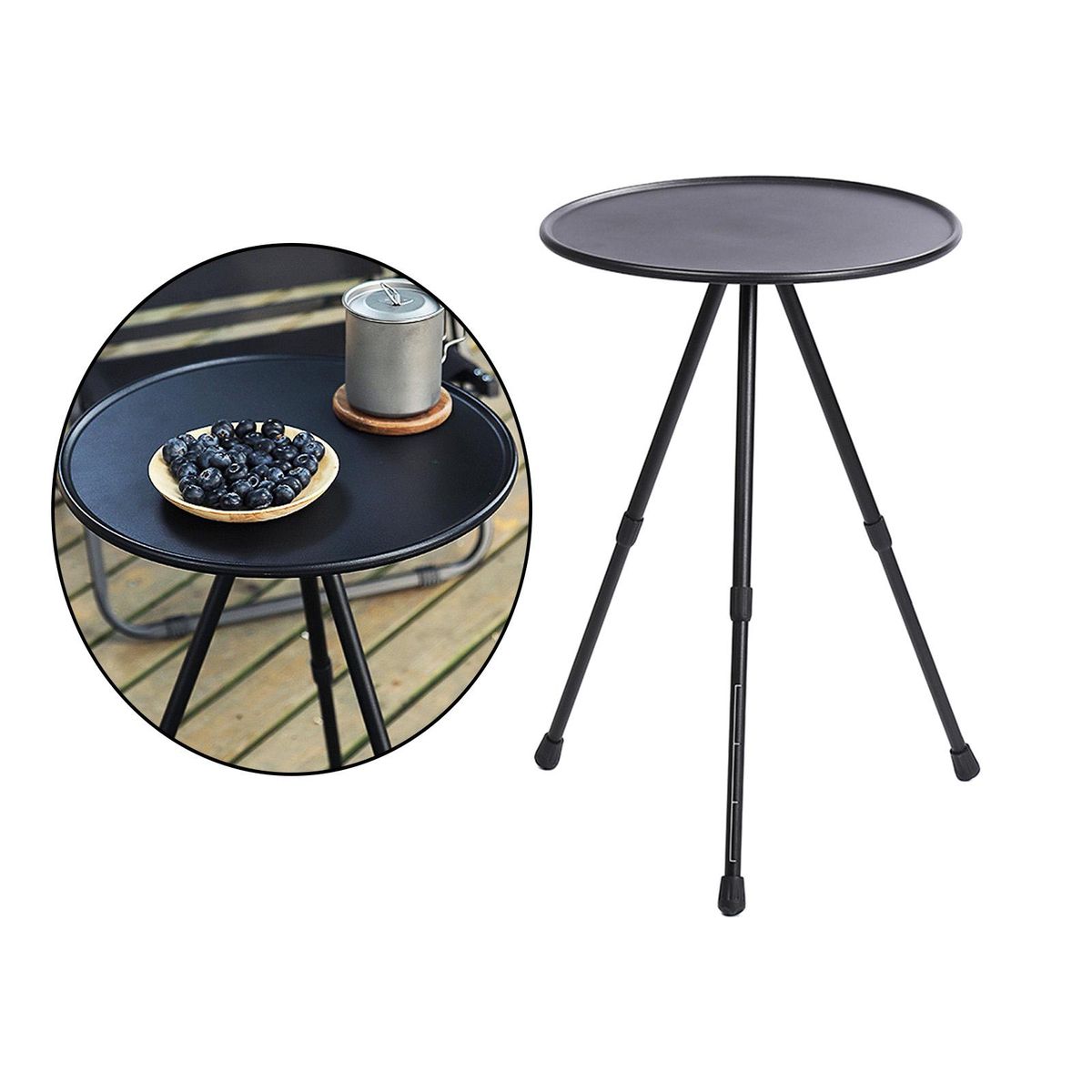 Camping Table Portable Height Adjustable Outdoor Camping Dining Black