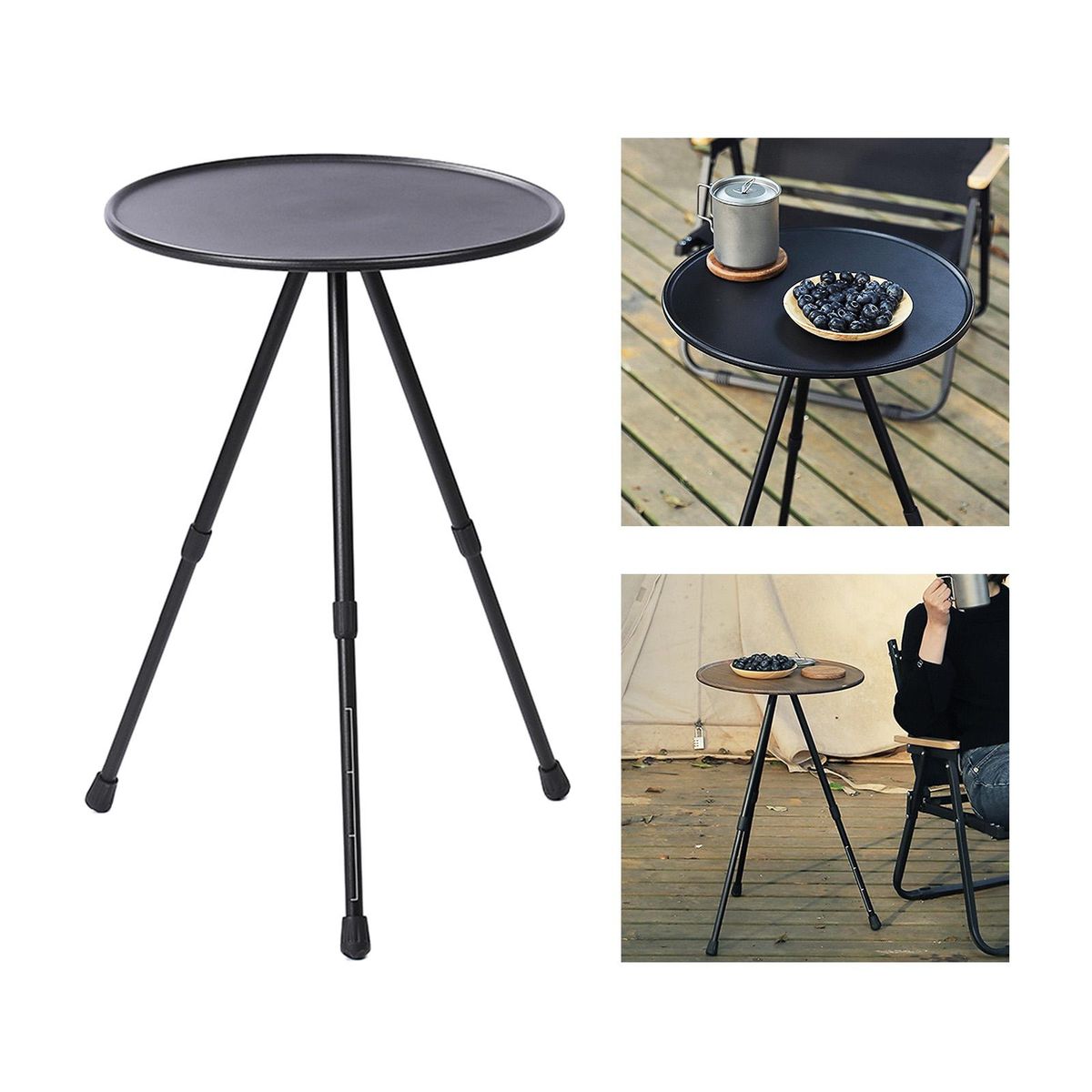 Camping Table Portable Height Adjustable Outdoor Camping Dining Black