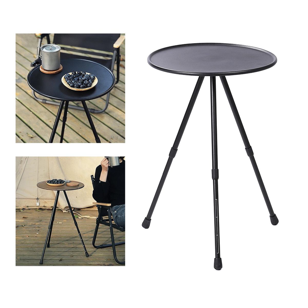 Camping Table Portable Height Adjustable Outdoor Camping Dining Black
