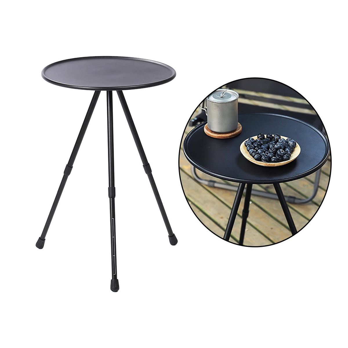 Camping Table Portable Height Adjustable Outdoor Camping Dining Black