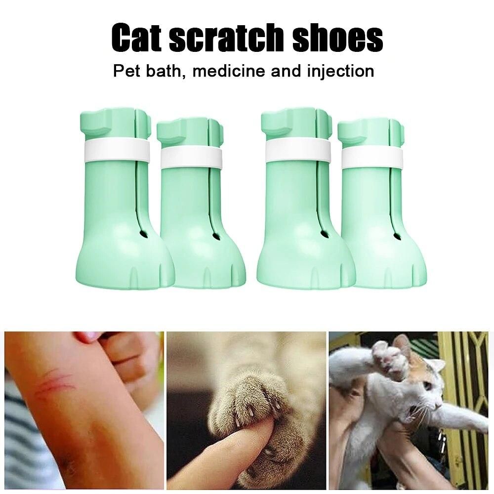 4pcs Adjustable Pet Cat Paw Protector For Bath Anti Scratching Soft Silicone Boots Shoes Trim Nail Cover Pet Grooming Supplies
