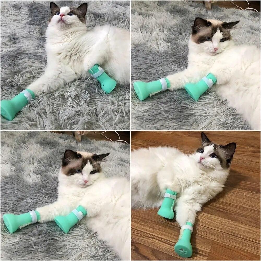 4pcs Adjustable Pet Cat Paw Protector For Bath Anti Scratching Soft Silicone Boots Shoes Trim Nail Cover Pet Grooming Supplies