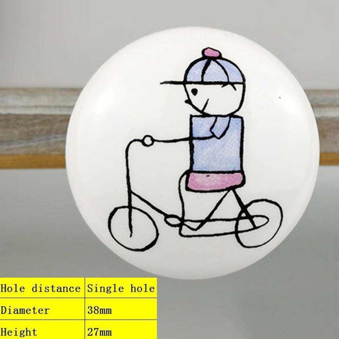 Round Ceramic Cabinet Knobs Kids Bedroom Drawer Cupboard Bicycle Boy