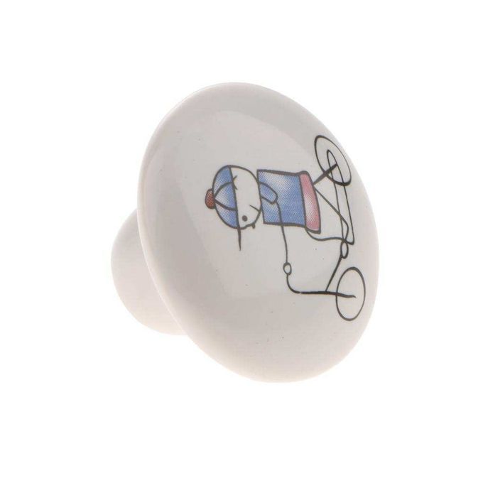 Round Ceramic Cabinet Knobs Kids Bedroom Drawer Cupboard Bicycle Boy