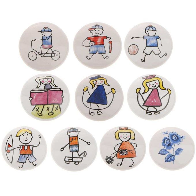 Round Ceramic Cabinet Knobs Kids Bedroom Drawer Cupboard Bicycle Boy