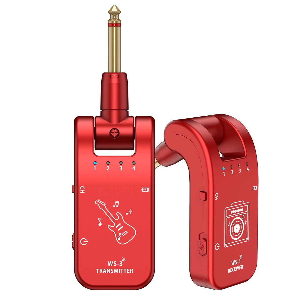 UHF 4 Channels Wireless Guitar System Transmitter and Receiver 800MHz-900MHz Plug and Play 282-degree Rotation 6.35mm Audio Interface Electric Music Instrument System