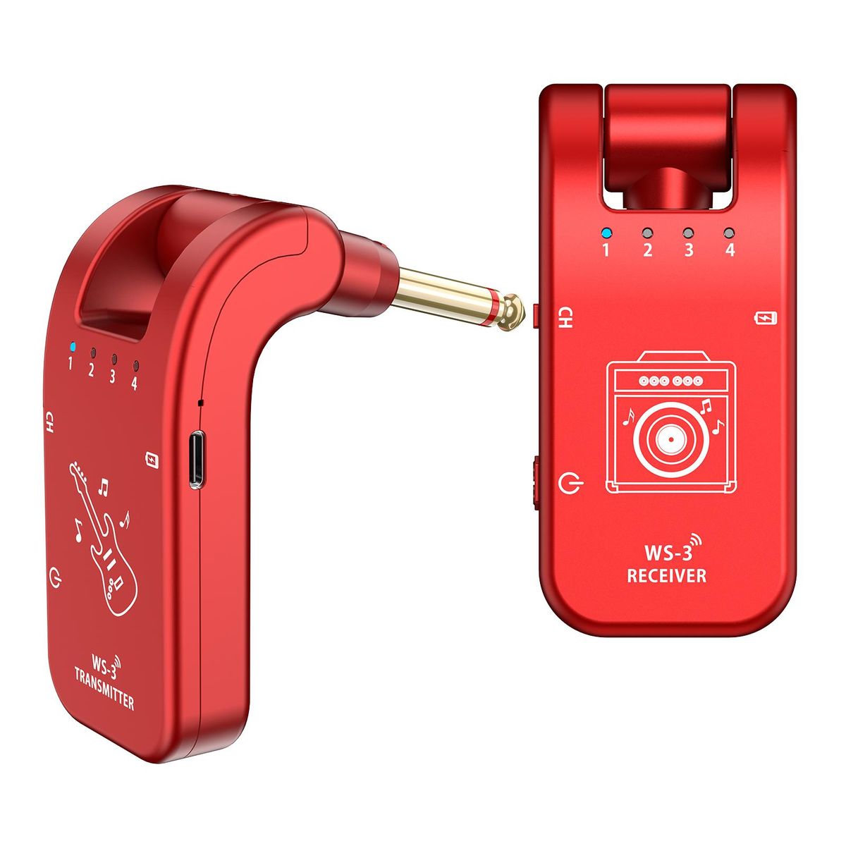 UHF 4 Channels Wireless Guitar System Transmitter and Receiver 800MHz-900MHz Plug and Play 282-degree Rotation 6.35mm Audio Interface Electric Music Instrument System