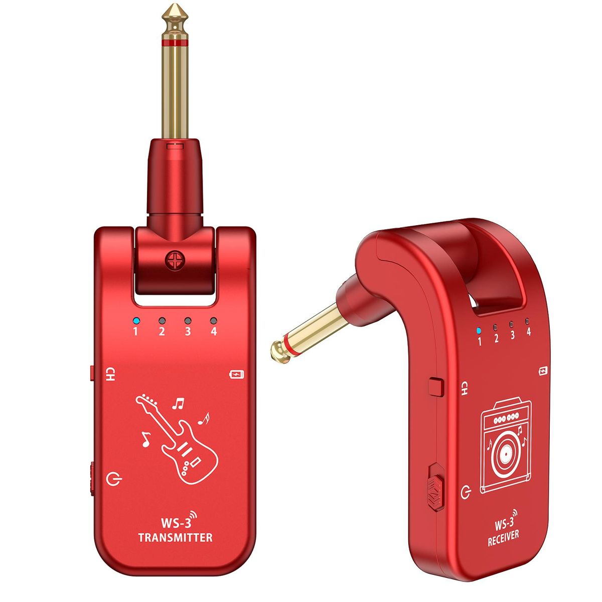 UHF 4 Channels Wireless Guitar System Transmitter and Receiver 800MHz-900MHz Plug and Play 282-degree Rotation 6.35mm Audio Interface Electric Music Instrument System