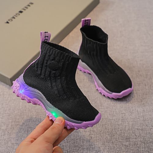 Children's Wool Knitted Socks Boys Girls Stretch Sports Shoes Purple Bottom
