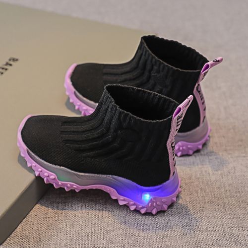 Children's Wool Knitted Socks Boys Girls Stretch Sports Shoes Purple Bottom