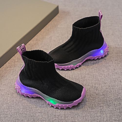 Children's Wool Knitted Socks Boys Girls Stretch Sports Shoes Purple Bottom