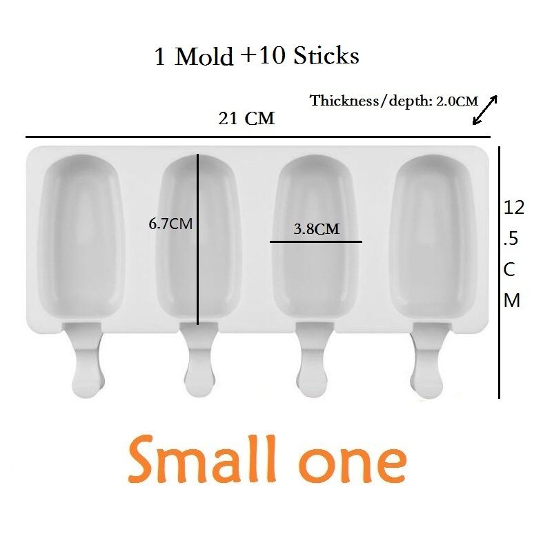 4 Cell Silicone Ice Cream Mold Ice Pop Cube Popsicle Barrel Mold Dessert Freezer Juice DIY Mould Maker Tools With Popsicle Stick-Smaller One
