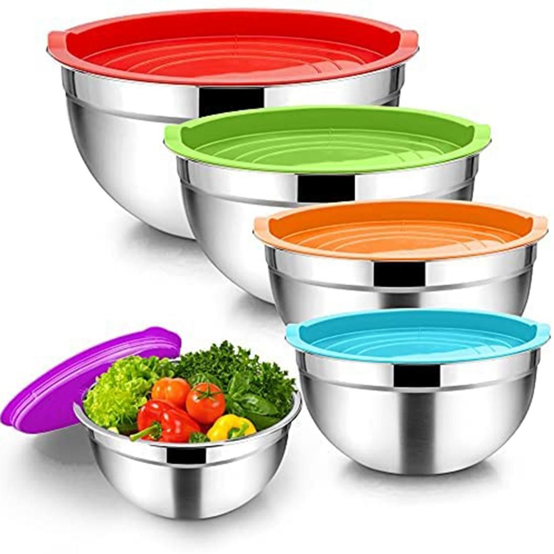 5 Pieces Mixing Bowl,Stainless Steel Salad Bowl Stackable Se