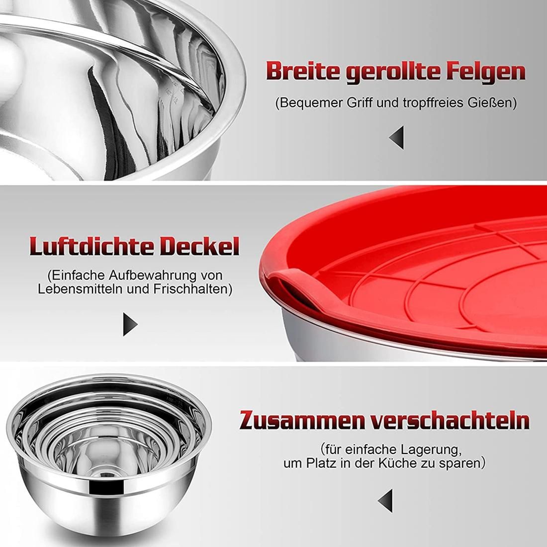 5 Pieces Mixing Bowl,Stainless Steel Salad Bowl Stackable Se