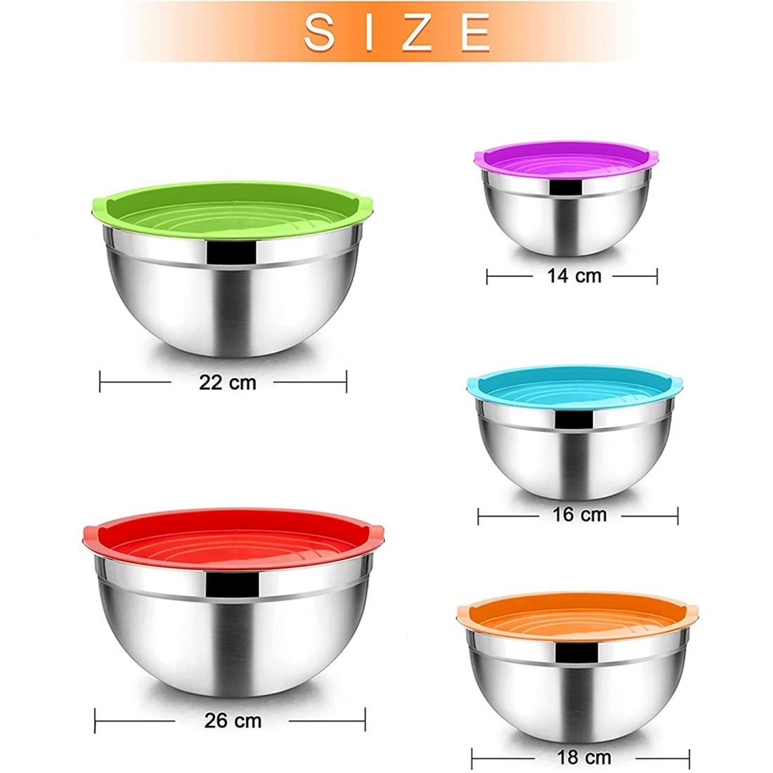 5 Pieces Mixing Bowl,Stainless Steel Salad Bowl Stackable Se