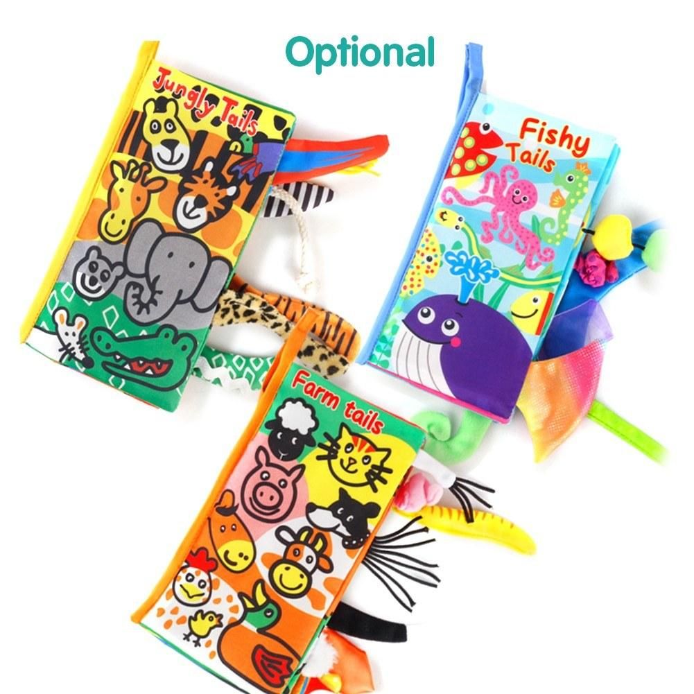 Baby Tail Cloth Book Jungle Animals Crinkle Soft Cloth Books Learning Animals Colors Touch & Feel Sensory Book Educational Activity Toys Gifts for Infants Toddlers Boys Girls