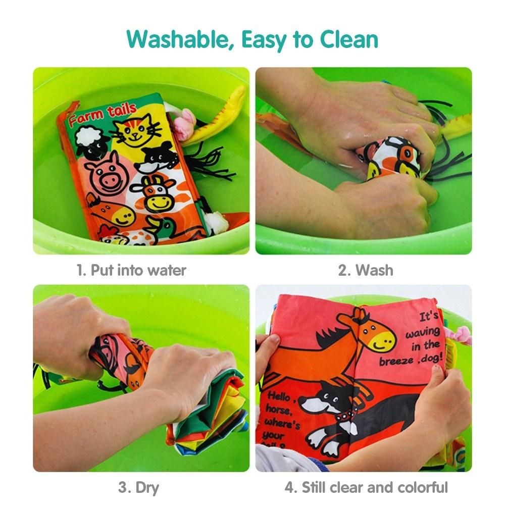 Baby Tail Cloth Book Jungle Animals Crinkle Soft Cloth Books Learning Animals Colors Touch & Feel Sensory Book Educational Activity Toys Gifts for Infants Toddlers Boys Girls
