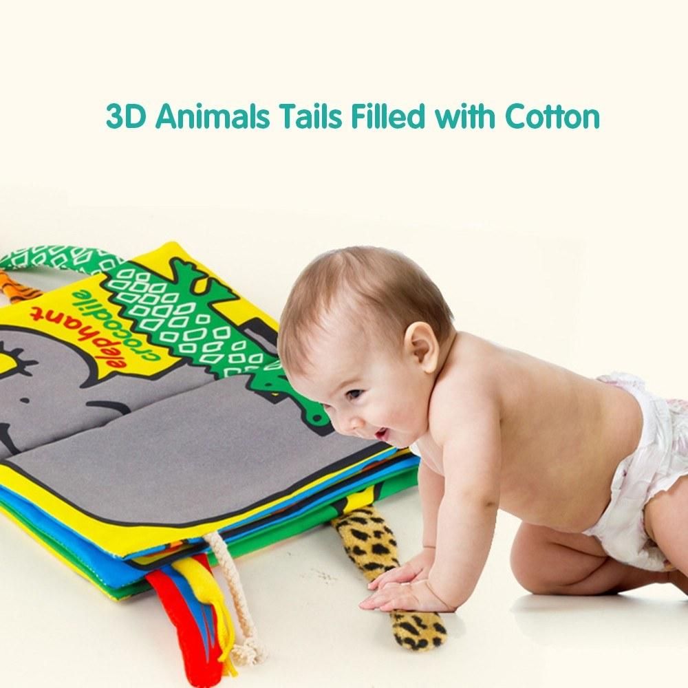 Baby Tail Cloth Book Jungle Animals Crinkle Soft Cloth Books Learning Animals Colors Touch & Feel Sensory Book Educational Activity Toys Gifts for Infants Toddlers Boys Girls