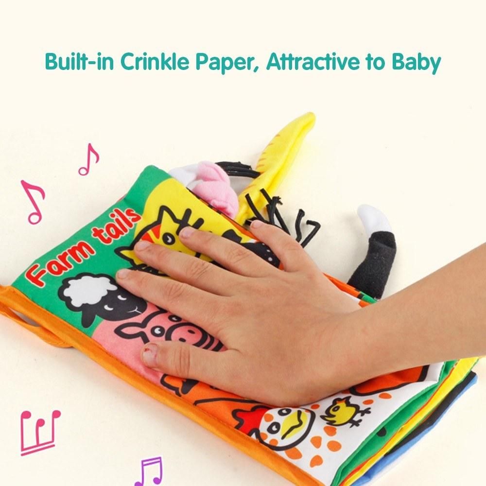 Baby Tail Cloth Book Jungle Animals Crinkle Soft Cloth Books Learning Animals Colors Touch & Feel Sensory Book Educational Activity Toys Gifts for Infants Toddlers Boys Girls