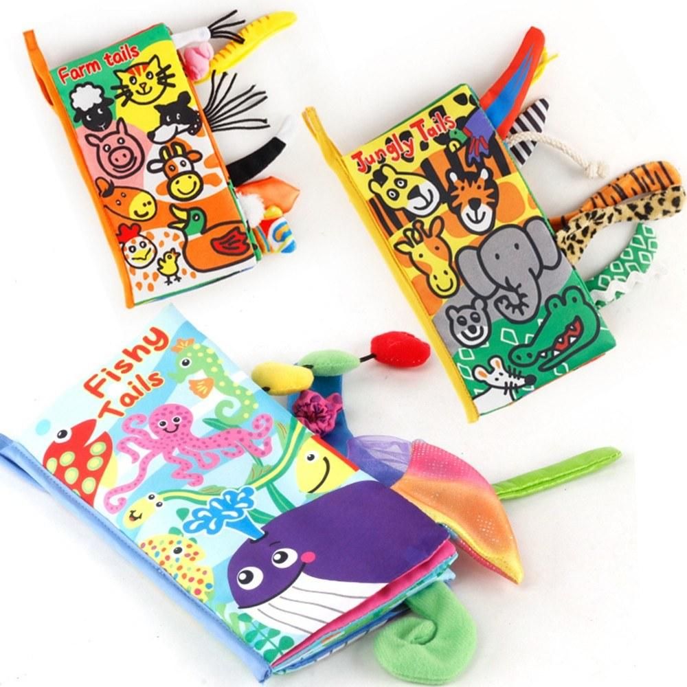 Baby Tail Cloth Book Jungle Animals Crinkle Soft Cloth Books Learning Animals Colors Touch & Feel Sensory Book Educational Activity Toys Gifts for Infants Toddlers Boys Girls
