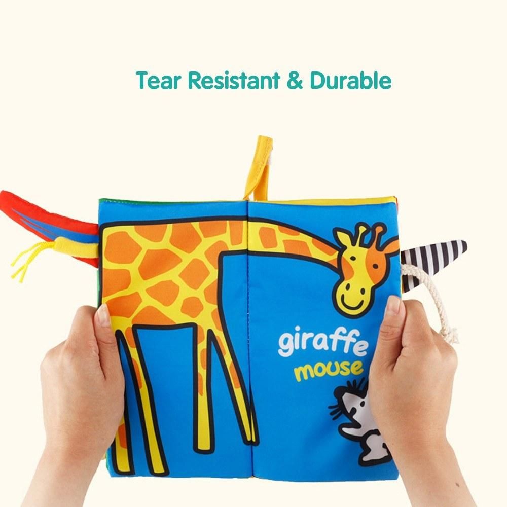 Baby Tail Cloth Book Jungle Animals Crinkle Soft Cloth Books Learning Animals Colors Touch & Feel Sensory Book Educational Activity Toys Gifts for Infants Toddlers Boys Girls