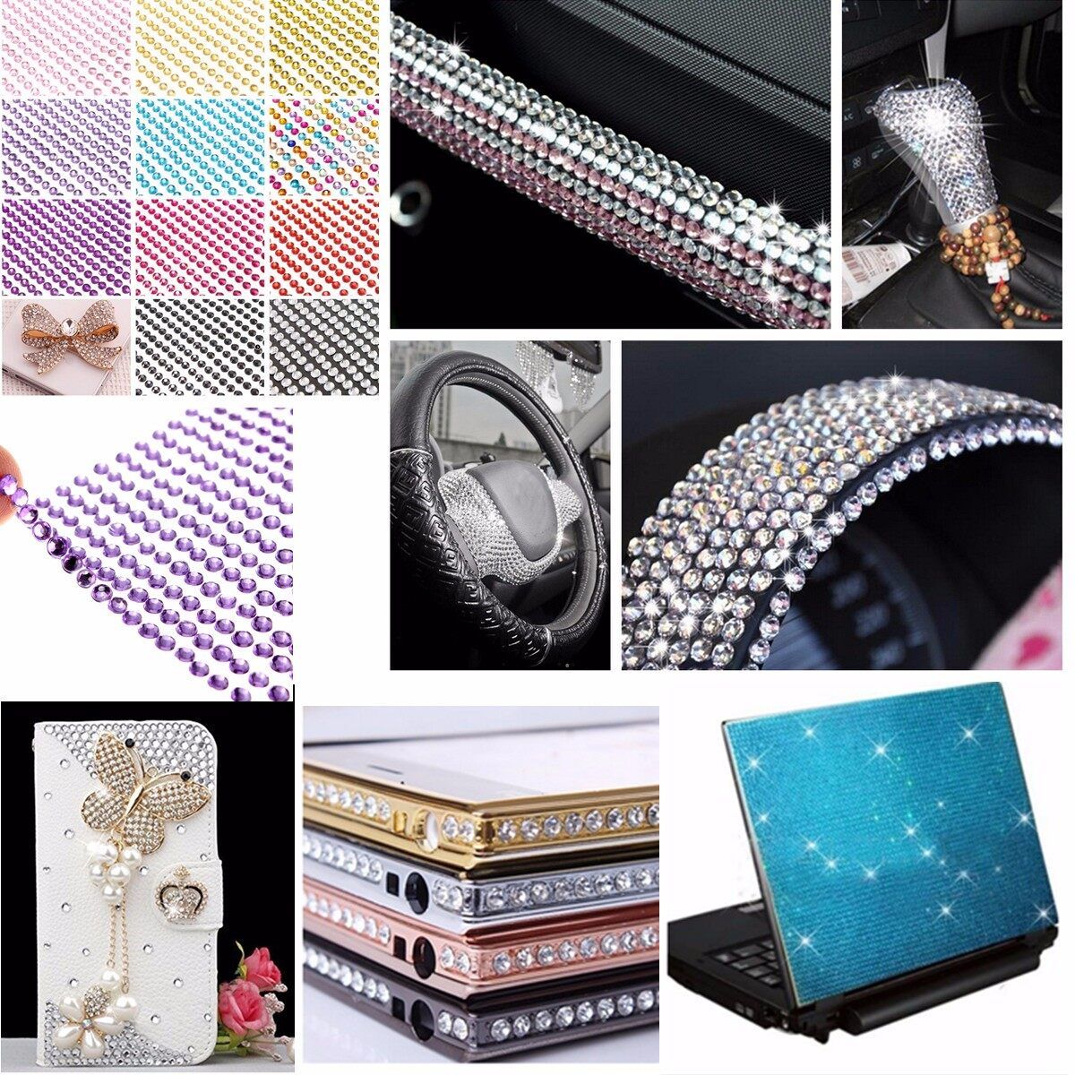 3-6mm Self Adhesive Stick On Rhinestones Sticker Crystals Diamante Gem Car Black