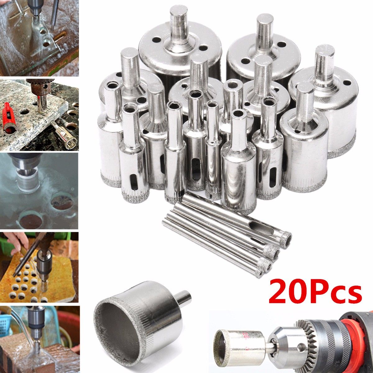20PCS 4-40mm Diamond Hole Drill Core Bit F/ Marble Porcelain Glass Granite Tile Set For Glass Ceramic Marble