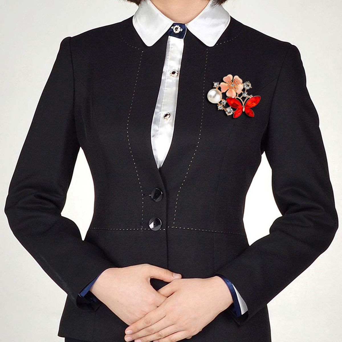 Brooch Pin Butterfly & Flower Decor Durable Elegant Style Lovely Brooch For Daily Life-Rose Gold - Blue