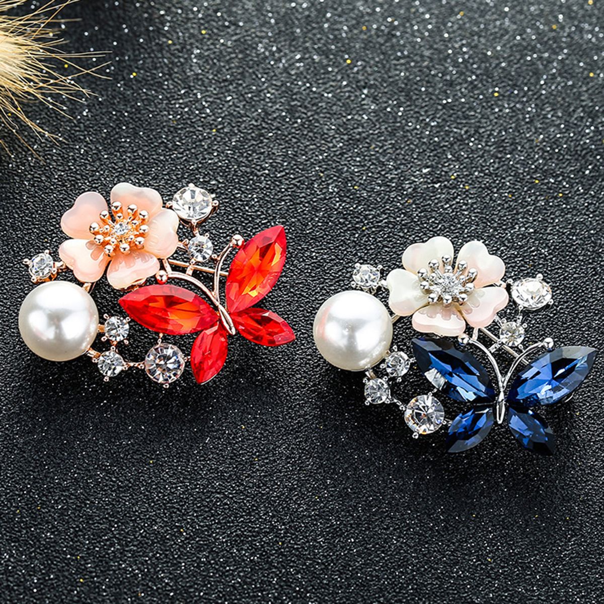 Brooch Pin Butterfly & Flower Decor Durable Elegant Style Lovely Brooch For Daily Life-Rose Gold - Blue