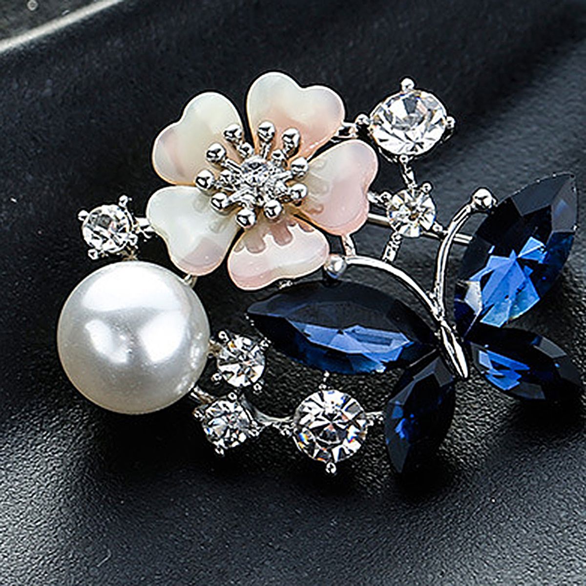 Brooch Pin Butterfly & Flower Decor Durable Elegant Style Lovely Brooch For Daily Life-Rose Gold - Blue