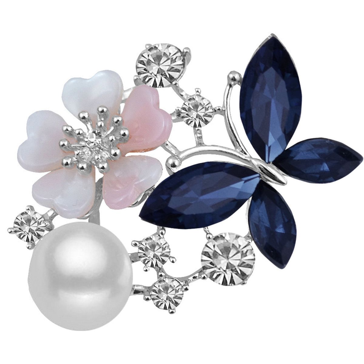 Brooch Pin Butterfly & Flower Decor Durable Elegant Style Lovely Brooch For Daily Life-Rose Gold - Blue