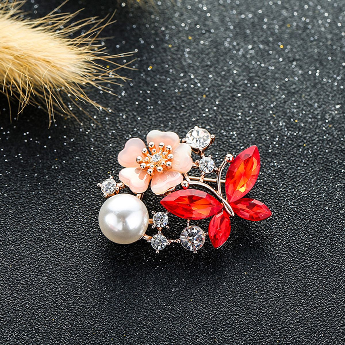 Brooch Pin Butterfly & Flower Decor Durable Elegant Style Lovely Brooch For Daily Life-Rose Gold - Blue