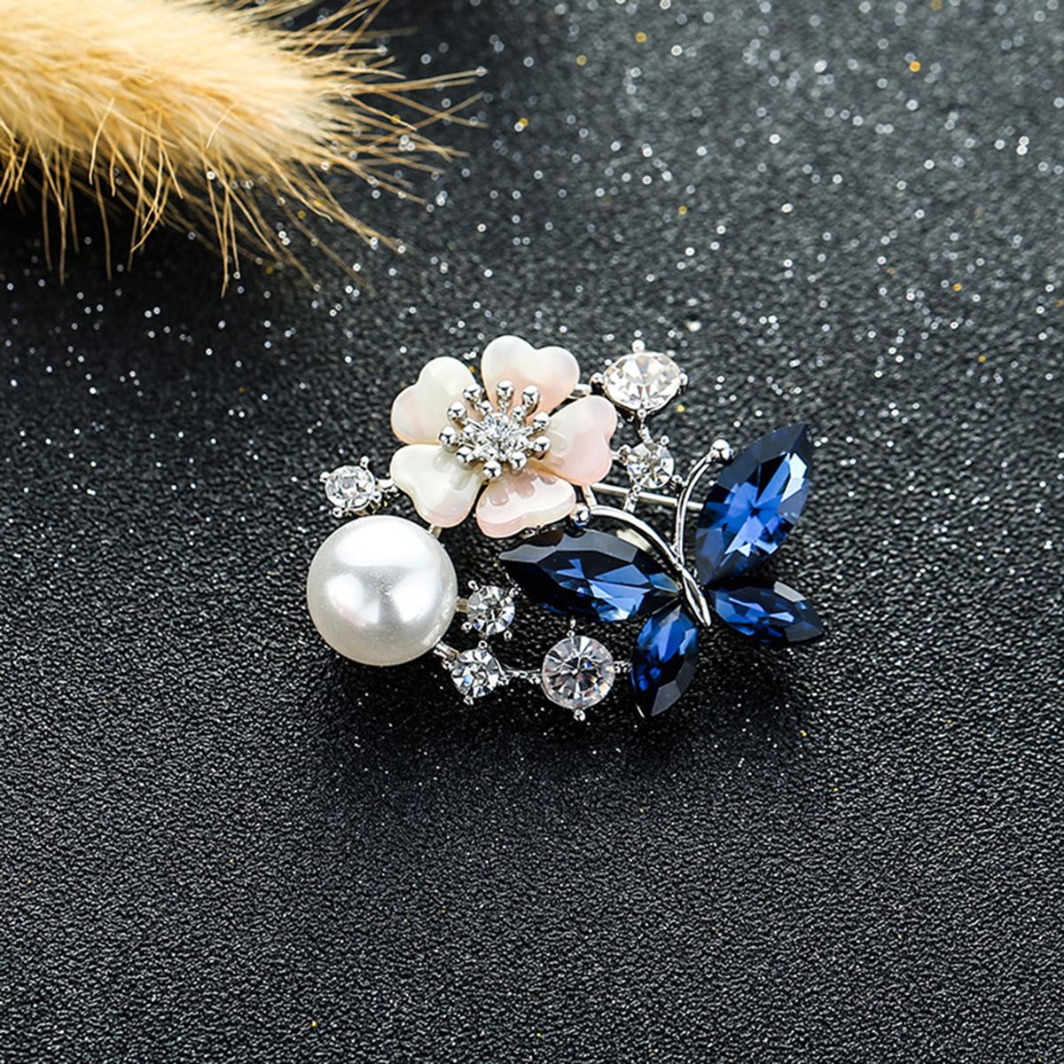 Brooch Pin Butterfly & Flower Decor Durable Elegant Style Lovely Brooch For Daily Life-Rose Gold - Blue