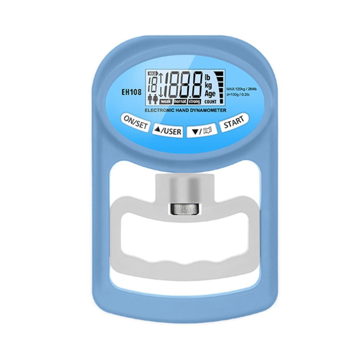 Grip Strength Tester 265Lbs120Kg Digital Hand Dynamometer Grip Strength Meter USB LCD Screen Blue