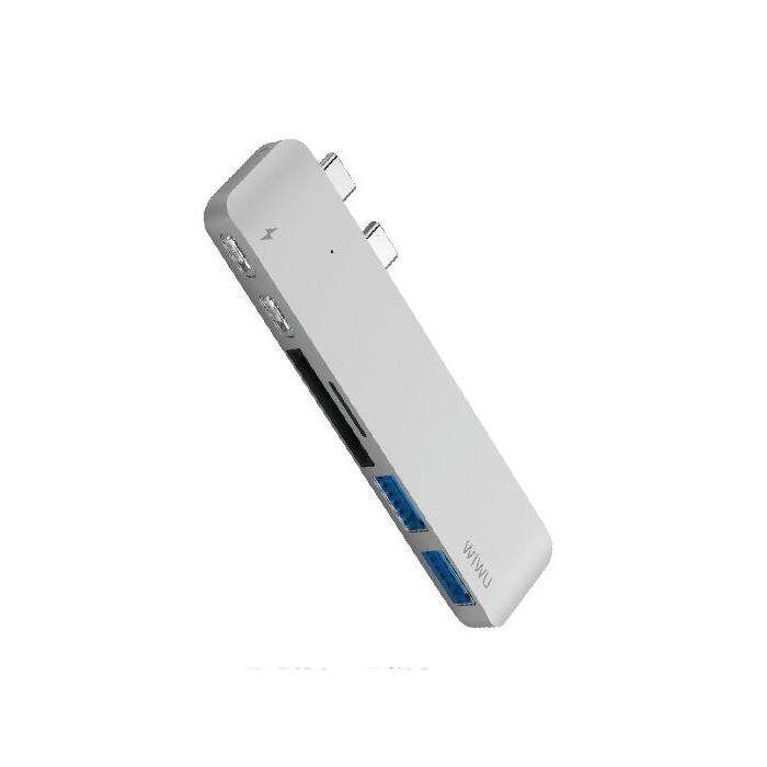 Wiwu H2 6-in-1 Dual Type- To 40Gbps Thunderbolt 3 Type- USB 3.0 SD Micro SD Hub For Macbook Pro Silver (silver)