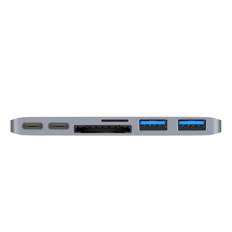 Wiwu H2 6-in-1 Dual Type- To 40Gbps Thunderbolt 3 Type- USB 3.0 SD Micro SD Hub For Macbook Pro Silver (silver)