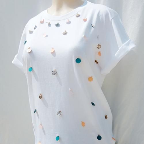 Colourful Sequins Drop T-shirt- White