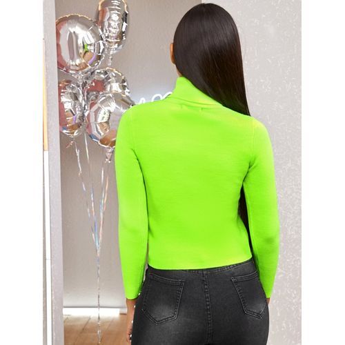 WOMEN'S  PLAIN NEON TURTLE NECK LONG SLEEVE - NEON GREEN