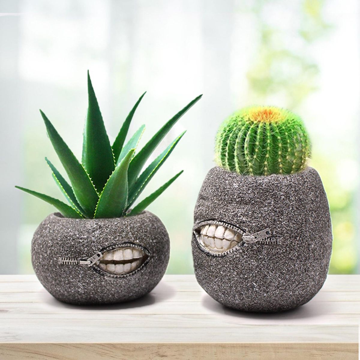 2Pcs Flower Container Novelty Smirk Mouth Flower Pot Desktop Decor Grey