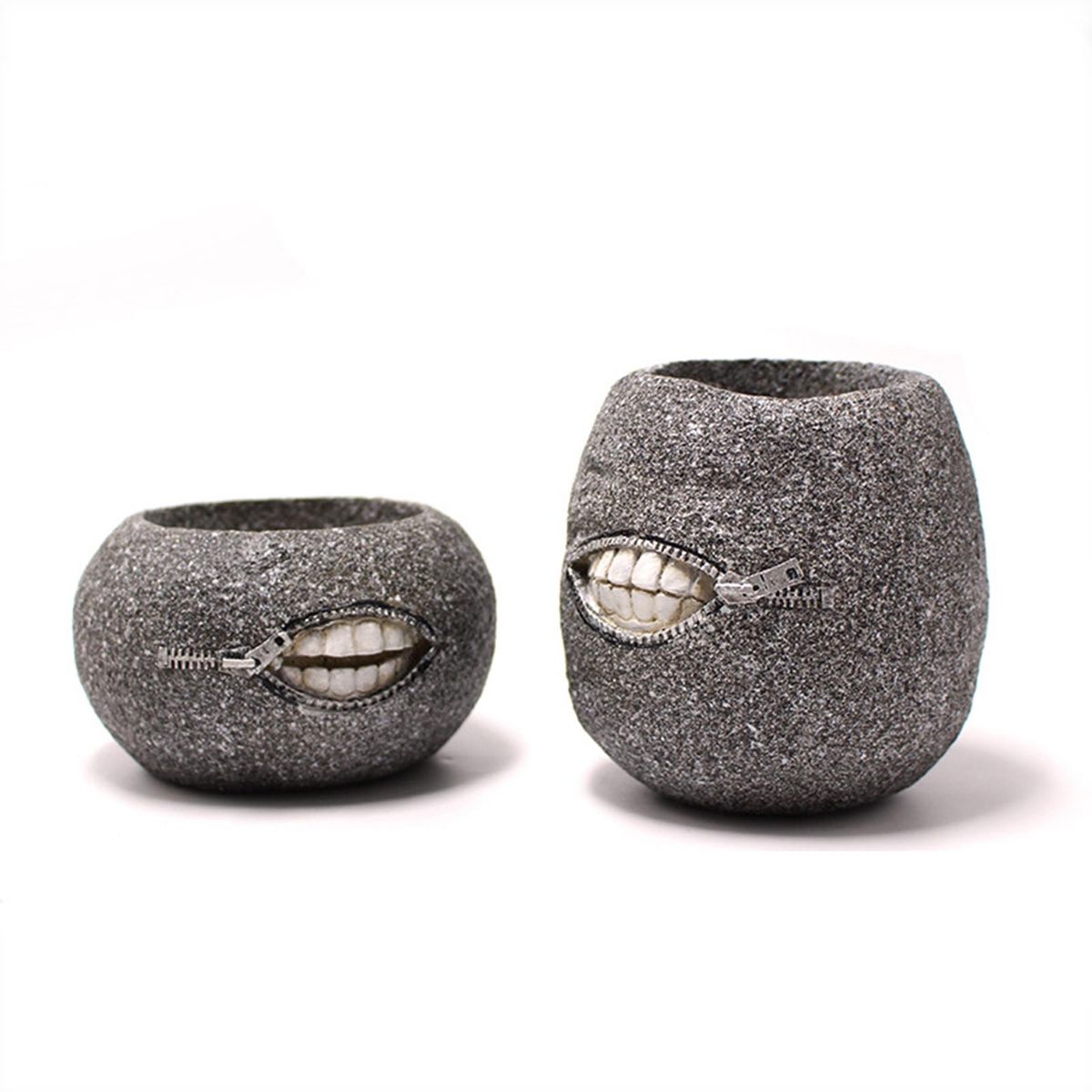 2Pcs Flower Container Novelty Smirk Mouth Flower Pot Desktop Decor Grey