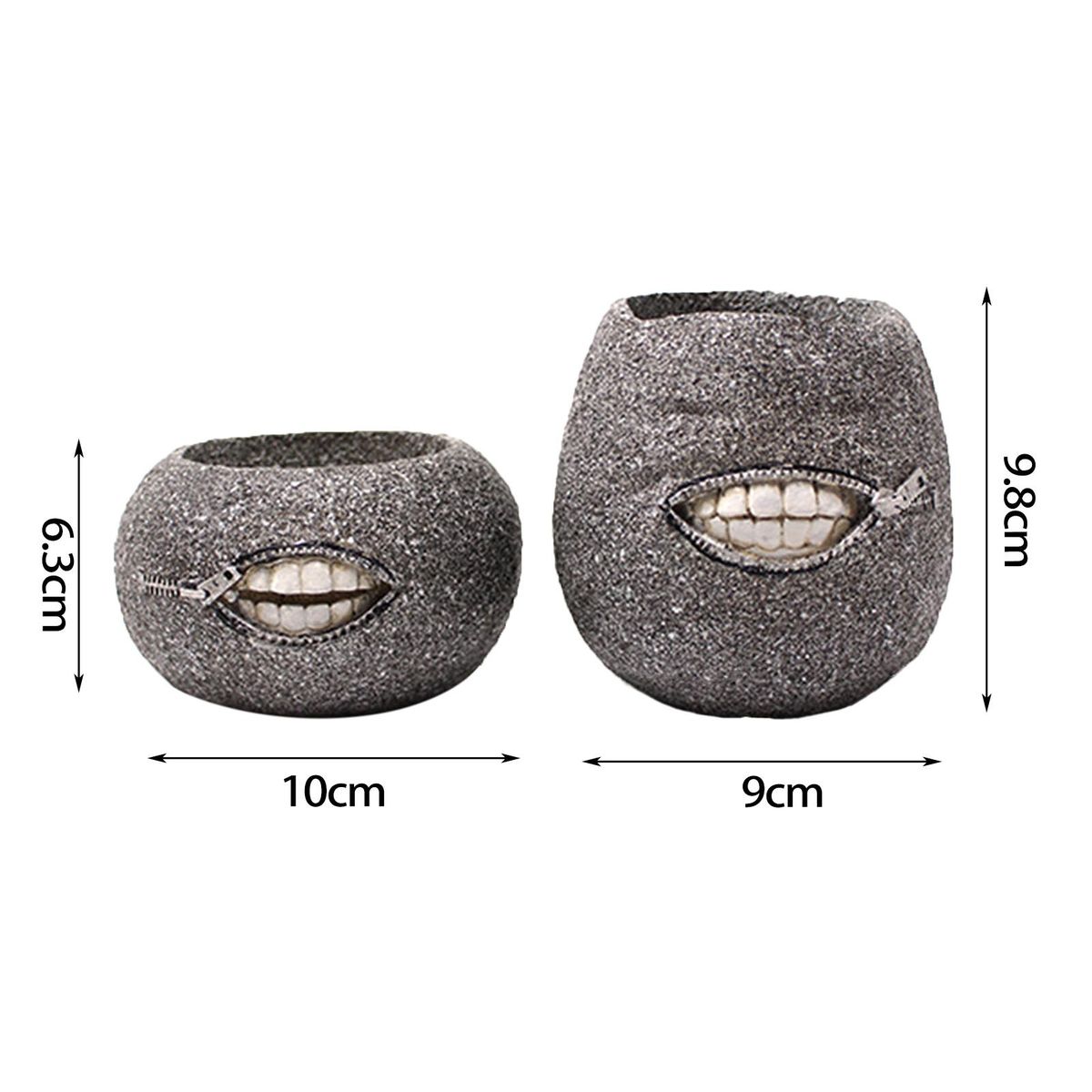 2Pcs Flower Container Novelty Smirk Mouth Flower Pot Desktop Decor Grey