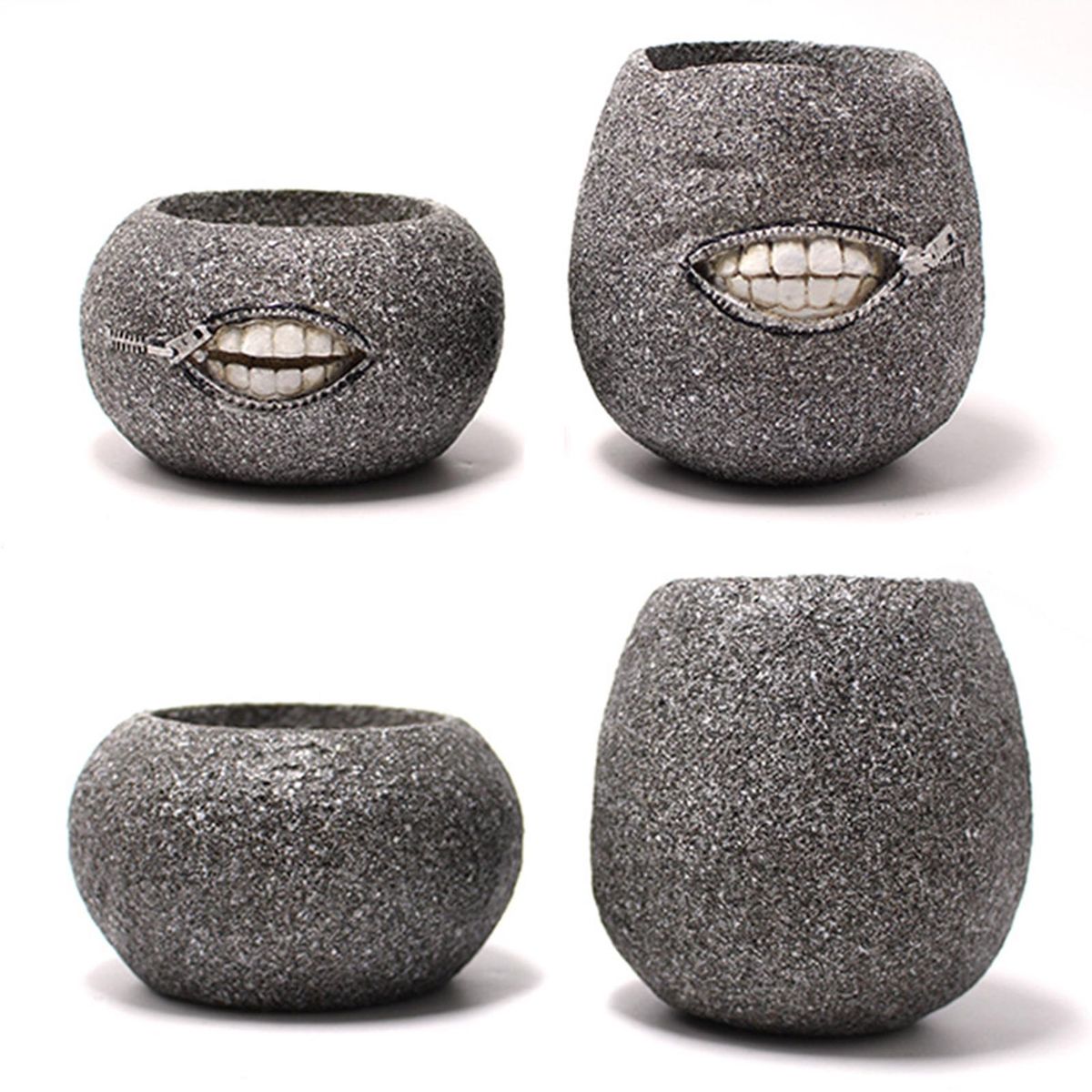 2Pcs Flower Container Novelty Smirk Mouth Flower Pot Desktop Decor Grey